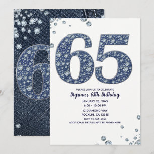 Convites Denim & Diamonds Brilho de Brilhos 65º 65 Aniversá