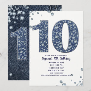 Convites Denim & Diamonds Brilho Faísca 10º 10 Aniversário