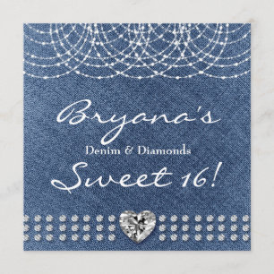 Convites Denim & Diamonds Brilho Festa Doce 16 Anos