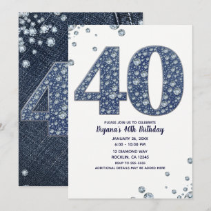 Convites Denim & Diamonds Brilho Lantejoulas 40º 40 Anivers