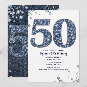 Convites Denim & Diamonds Brilho Lantejoulas 50º 50 Anivers