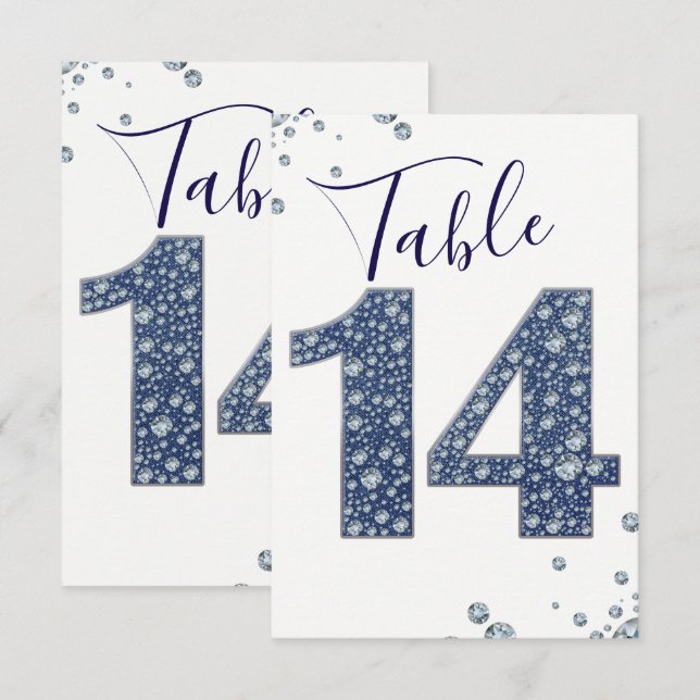Convites Denim & Diamonds Brilho Lantejoulas Número da Mesa (Frente/Verso)