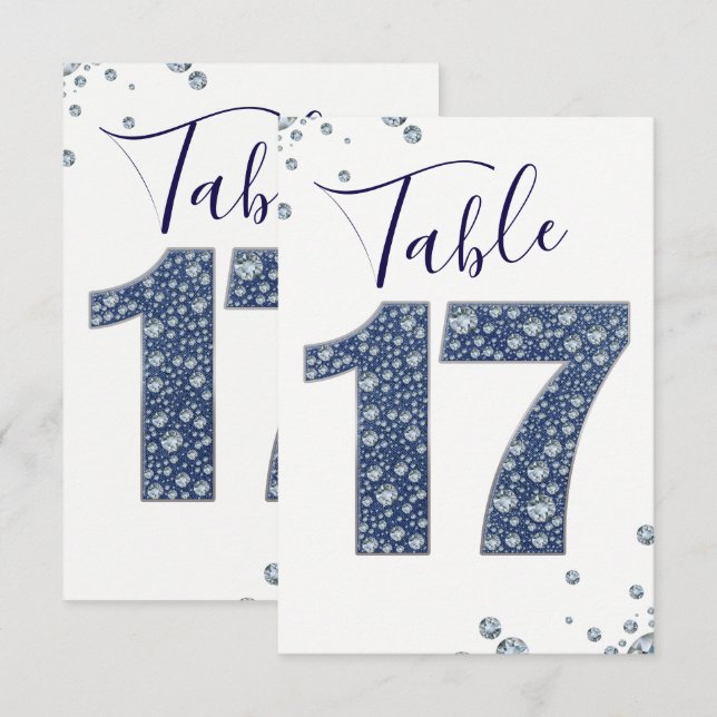 Convites Denim & Diamonds Brilho Lantejoulas Número da Mesa (Frente/Verso)