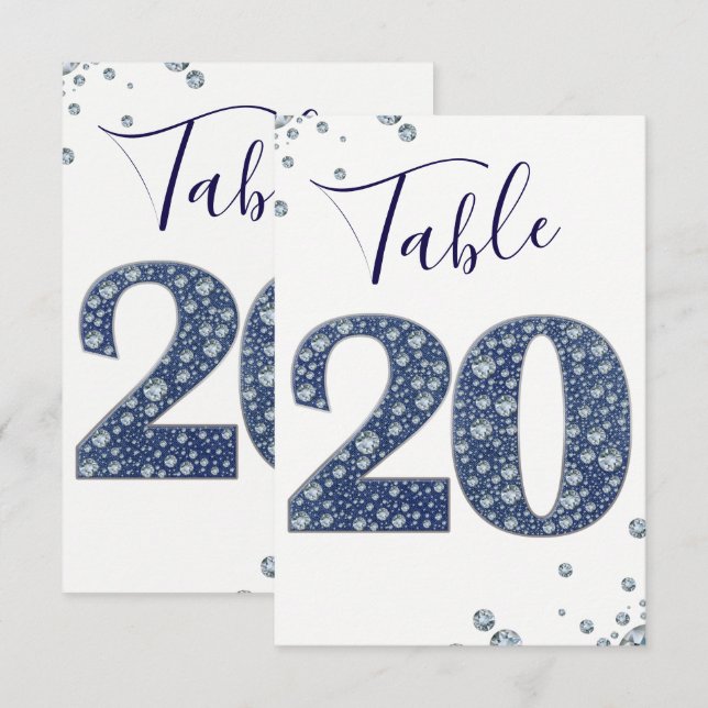 Convites Denim & Diamonds Brilho Lantejoulas Número da Mesa (Frente/Verso)