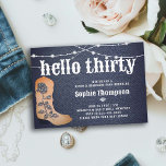 Convites Denim Diamouros Cowgirl Boots Rosa<br><div class="desc">Um convite de aniversário rústico, moderno, elegante e chic com um tema de denim e diamantes. Ele apresenta um fundo denim, um par de botas de vaquinha com um detalhe de rosa coberto por rochas (este é um efeito digital), e tipografia country oeste em branco. Um design de "denim e...</div>