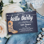 Convites Denim Diamouros Cowgirl Boots Script aniversário d<br><div class="desc">Um convite de aniversário rústico, moderno, elegante e chic com um tema de denim e diamantes. Apresenta um fundo denim, um par de botas de vaqueira com um detalhe rosa coberto por rochas (este é um efeito digital), e tipografia do oeste do país em branco, com caligrafia para o título...</div>