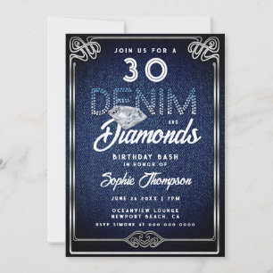 Convites Denim Diamouros Nouveau Frame aniversário de 30 an