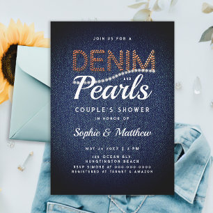 Convites Denim Pearls Casal Chá de casamento Elegante Russo