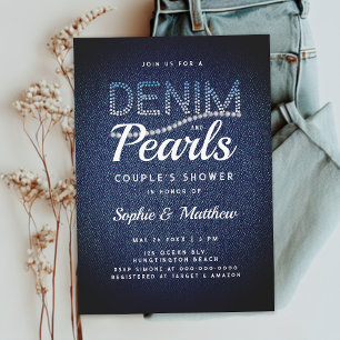 Convites Denim Pearls Casal Chá de casamento Russo Moderno