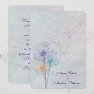 Convites dente-de-leão e notas musicais em wedding tulle