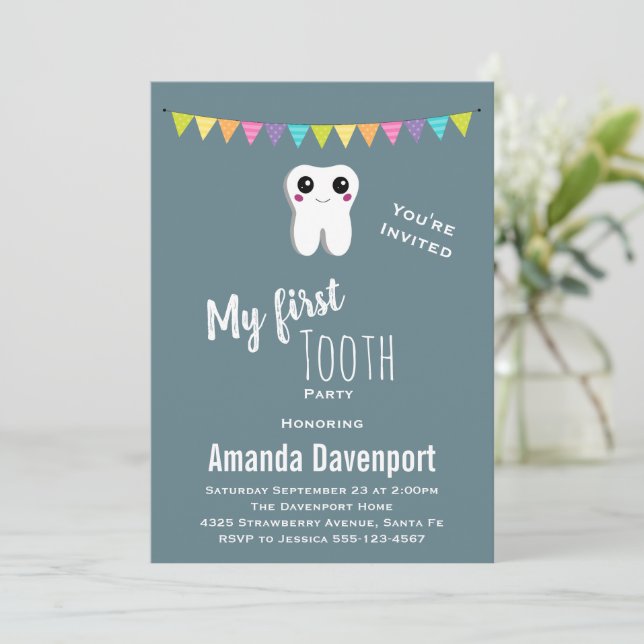 Convites Dente Feliz Meu Primeiro Dente (Em pé/Frente)