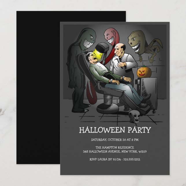 Convites Dentista Assustador da Noite de Halloween (Frente/Verso)