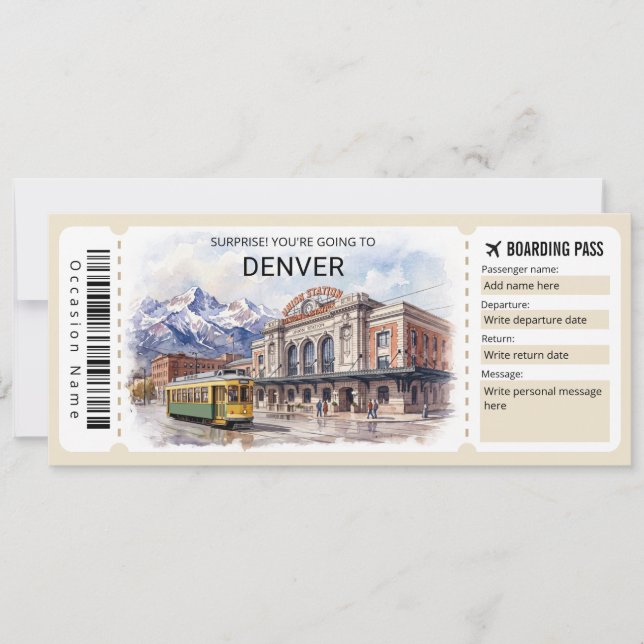 Convites Denver Colorado Trip Boarding Pass Ticket (Frente)