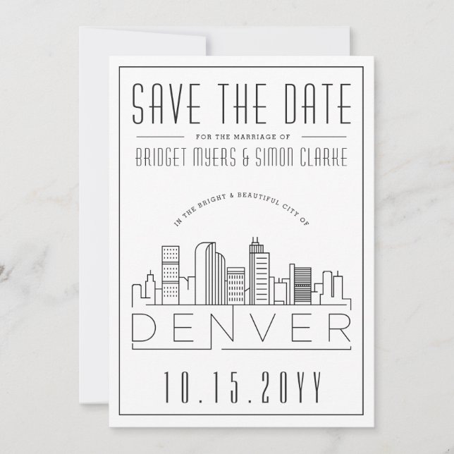 Convites Denver Wedding Stylized Skyline Salvar Data (Frente)