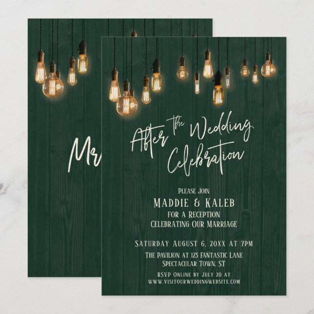 Convites Depois da Celebração de Casamento Green Wood & Lig (Frente/Verso)