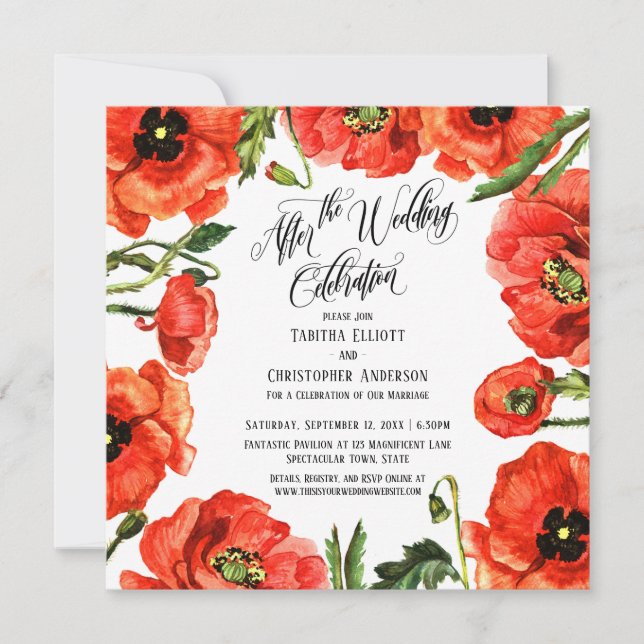 Convites Depois da Celebração do Casamento Coroa de Papoula (Frente)