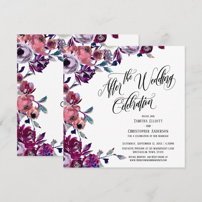 Convites Depois da Celebração do Casamento Flores Pintadas  (Frente/Verso)