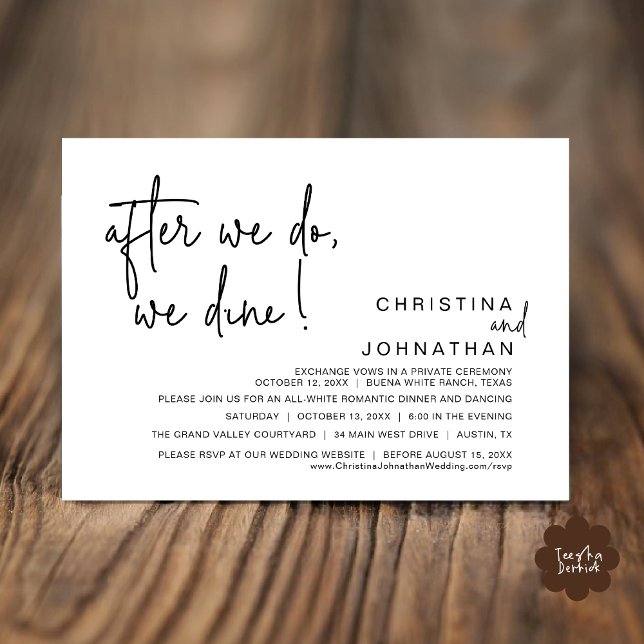 Convites Depois De Fazermos, Jorramos, Janto Romântico De C (After We Do We Dine Romantic Wedding Dinner Party Invitation Card Modern Boho PDF Classy Black White)