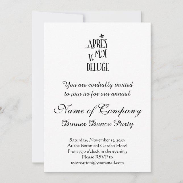 Convites Depois de mim a inundação - expressão francesa (Frente)