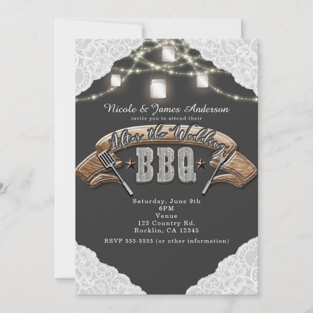 Convites DEPOIS DO CASAMENTO BBQ EU FAÇO Luzes de Pote de M (Frente)