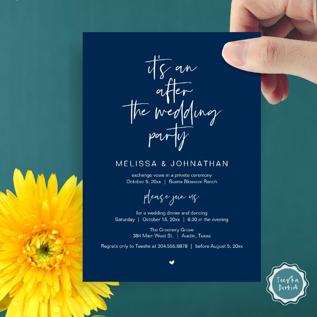 Convites Depois do casamento, Black, Partido Elopement (It's an after the wedding, Elopement dinner dancing brunch Party Invitation Card PDF Navy Blue)