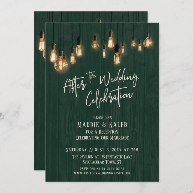 Convites Depois do Casamento Celebração Madeira Verde e Luz (Frente/Verso)