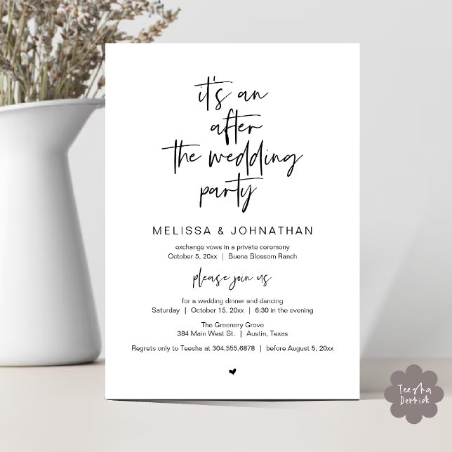 Convites Depois do casamento, Festa de Elopamento (It's an after the wedding, Elopement dinner dancing brunch Party Invitation Card PDF Black White)