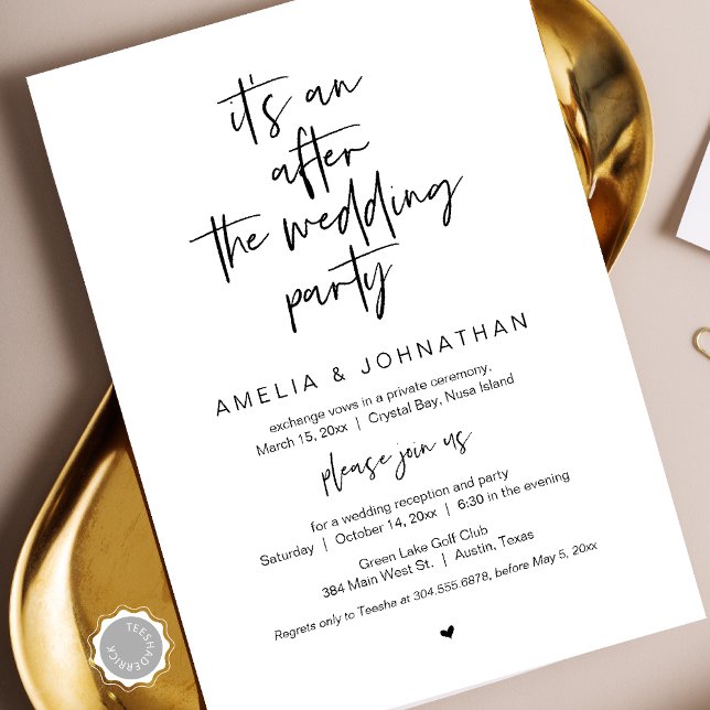 Convites Depois do casamento, festa de fuga (After the wedding, Elopement Party Celebration Invitation card, Downloadable, Modern Minimal design)