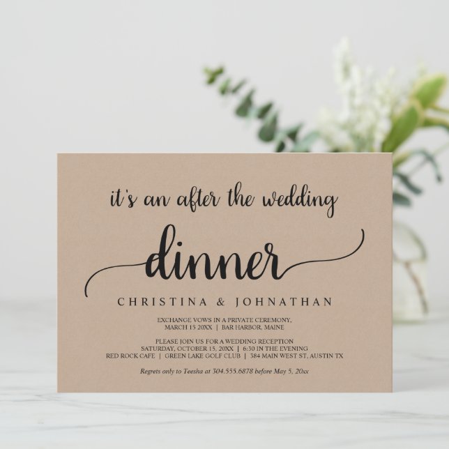 Convites Depois do jantar de casamento, Elopamento Rústico  (Em pé/Frente)