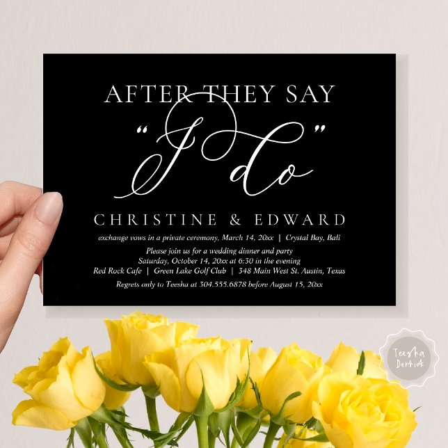 Convites Depois Que Dizem Que Faço, Janto De Elopemento De  (After They Say I Do, Wedding Elopement Dinner Invitation Card, PDF, Romantic, in Classy Black)