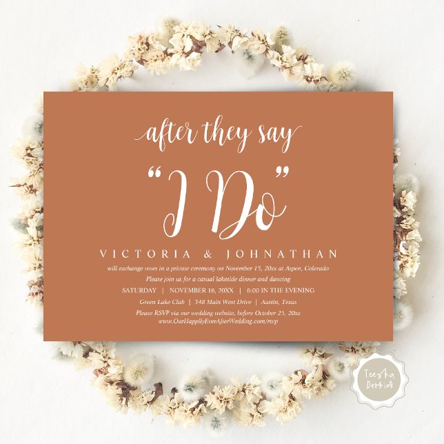 Convites Depois Que Dizem Que Faço, Janto De Elopemento De  (After They Say I DO, Wedding Elopement Dinner Invitation Card, PDF, Modern Rustic, in Copper Rust)