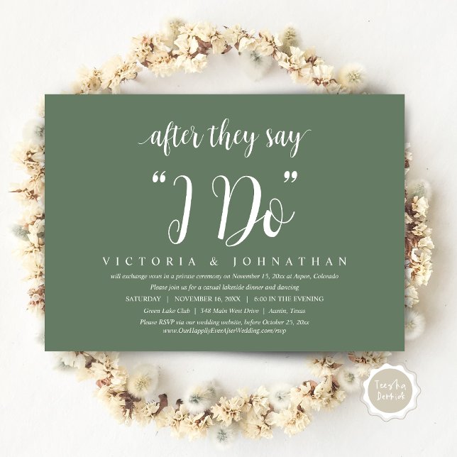 Convites Depois Que Dizem Que Faço, Janto De Elopemento De  (After They Say I DO, Wedding Elopement Dinner Invitation Card, PDF, Modern Rustic, in  Sage Green)