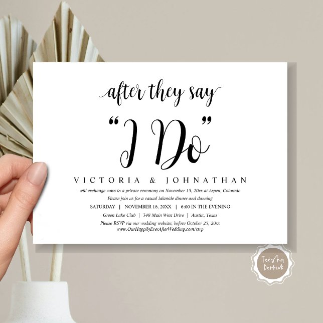 Convites Depois Que Dizem Que Faço, Janto De Elopemento De  (After They Say I DO, Wedding Elopement Dinner, Brunch, Lunch Invitation Card, PDF, Black and White)