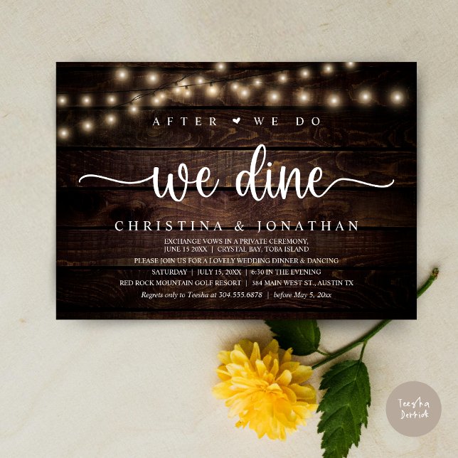Convites Depois Que O Fazermos, Jorramos, Janto Russo De Ca (After We Do, We Dine, Rustic Wedding Dinner Invitation card, pdf, in cottage dark wood)