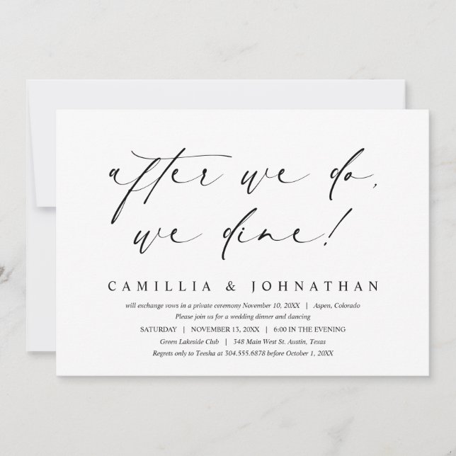 Convites Depois que o fizermos, jantamos, elopeia de casame (Frente)