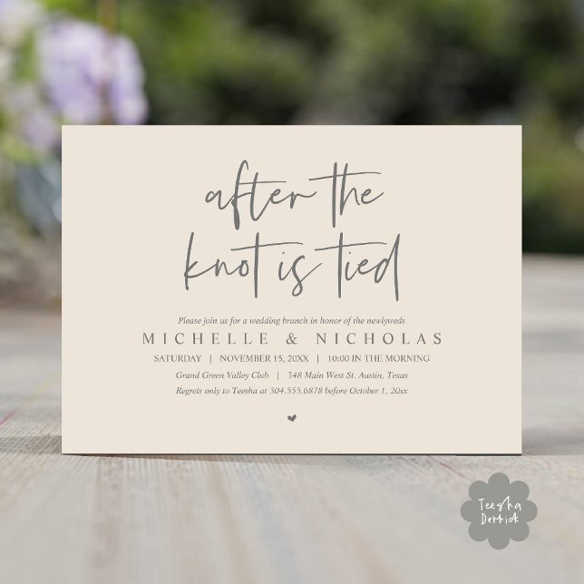 Convites Depois que o nó estiver amarrado, Poste moderno Ca (After the knot is tied, Modern Casual Post Wedding Brunch Party Dinner Invites Card PDF Cream Grey)