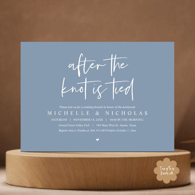 Convites Depois que o nó estiver amarrado, Poste moderno Ca (After the knot is tied, Modern Casual Post Wedding Brunch Party Dinner Invites Card PDF Dusty Blue)