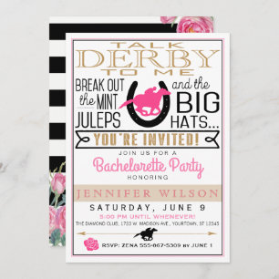 Convites Derby Bachelorette Black/Dourado/Pink Roses Person