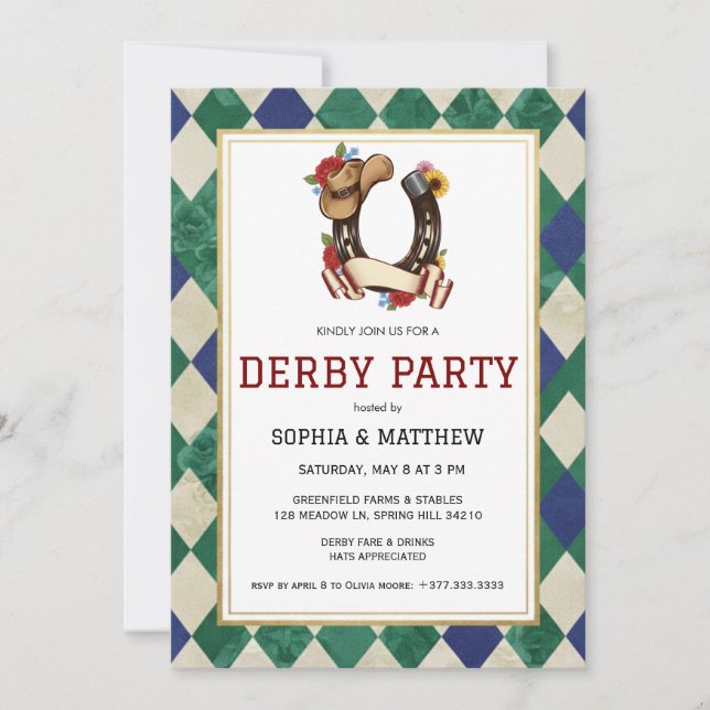 Convites Derby Day Horse Racing Party Invitation (Frente)
