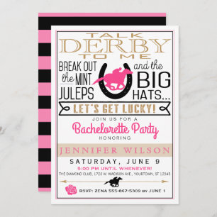 Convites Derby Girly/Festa de solteira Rosa/Preto/Dourado