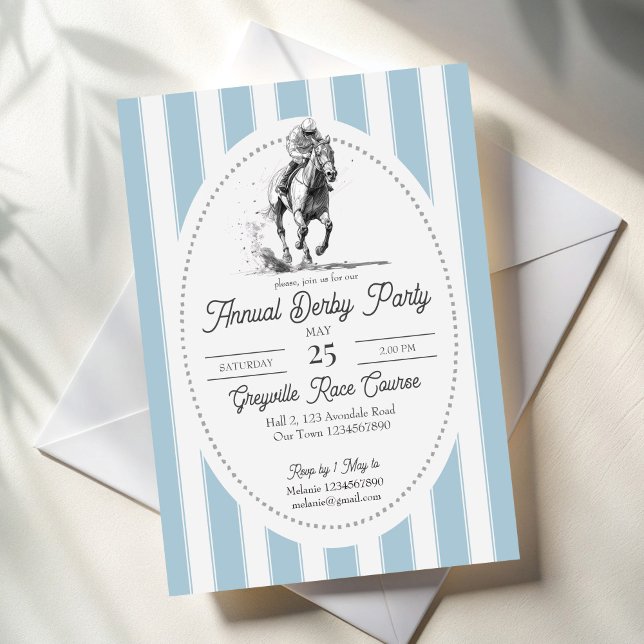 Convites Derby horse racing party elegant stripes (Derby horse racing party elegant invitation cards template retro dusty blue stripes derby invites)