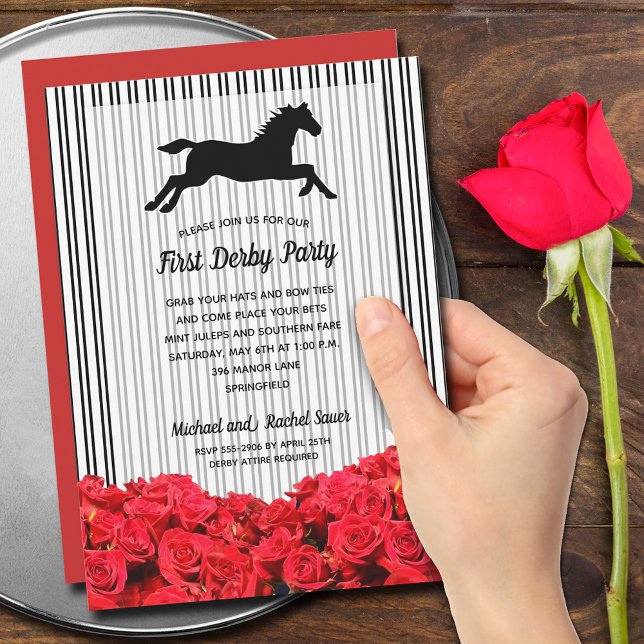 Convites Derby Horse Racing Rosas vermelhas (Order INSTANT DOWNLOAD to send digitally or PRINTED invitations to mail or both!)