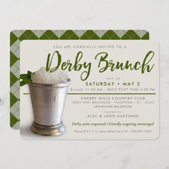 Convites Derby | Mint Julep | Parte Brunch (Frente/Verso)
