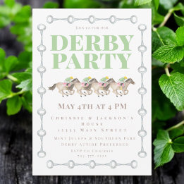Convites Derby Party Horses Racing Watercolor
