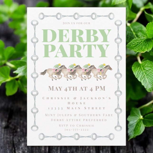 Convites Derby Party Horses Racing Watercolor (Criador carregado)