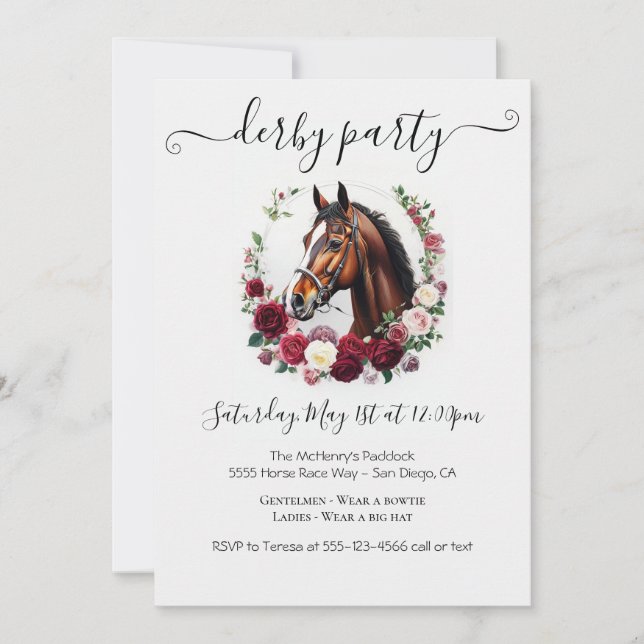 Convites  Derby Party Invitation Card with Floral (Frente)