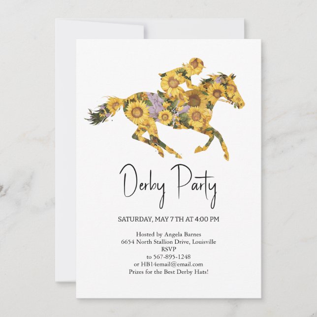 Convites  Derby Party Invitation – Floral Horse Head with S (Frente)