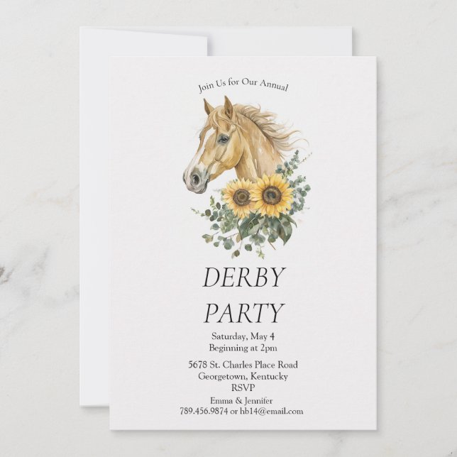 Convites  Derby Party Invitation – Horse Head Floral Sunflo (Frente)