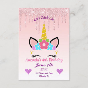 Convites Derramamento rosa de brilho/dia de aniversário de