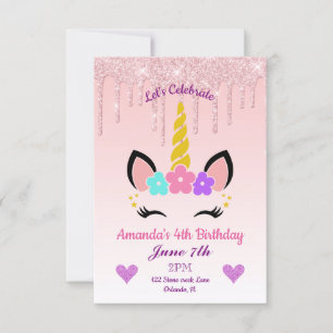 Convites Derramamento rosa de brilho/dia de aniversário de